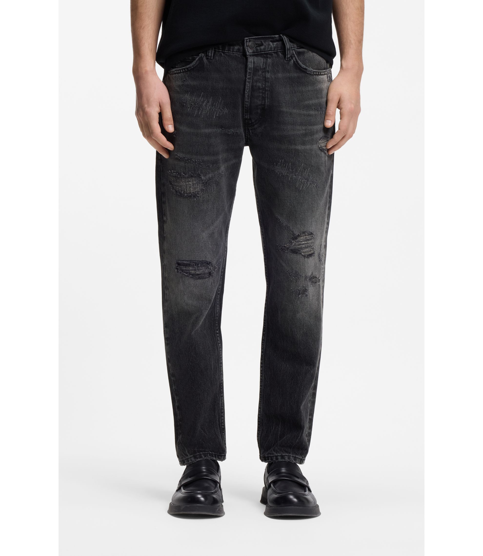 Tapered-Fit Jeans aus grauem Baumwoll-Denim