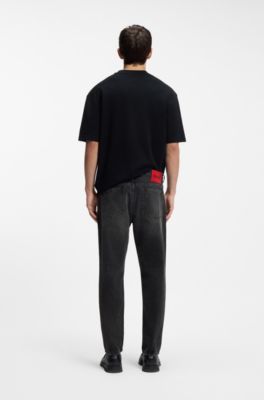 Tapered-fit jeans in grey cotton denim, Dark Grey