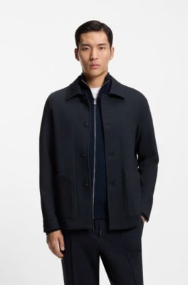 Relaxed-fit overshirt in performance-stretch fabric, Dark Blue