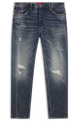 Tapered-fit jeans in blue comfort-stretch denim, Dark Blue