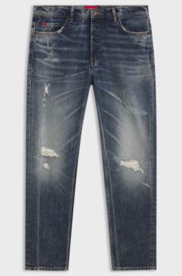 Tapered-fit jeans in blue comfort-stretch denim, Dark Blue