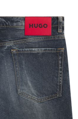 Tapered-fit jeans in blue comfort-stretch denim, Dark Blue