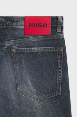 Jeans con fit affusolato in comodo denim elasticizzato blu, Blu scuro