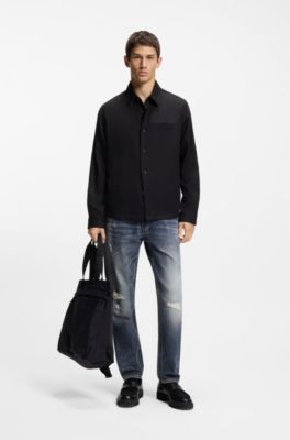 Tapered-fit jeans in blue comfort-stretch denim, Dark Blue