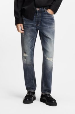 Jeans con fit affusolato in comodo denim elasticizzato blu, Blu scuro