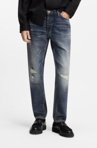 Tapered-fit jeans in blue comfort-stretch denim, Dark Blue