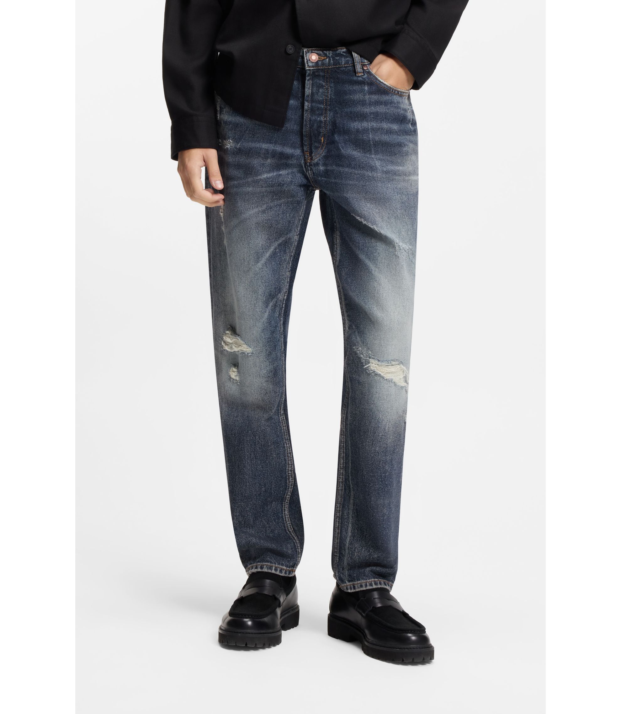 Blaue Tapered-Fit Jeans aus bequemem Stretch-Denim