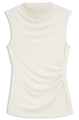Stretch-jersey top with draped collar, Natural
