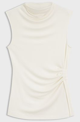 Top van stretchjersey met gedrapeerde kraag, Naturel