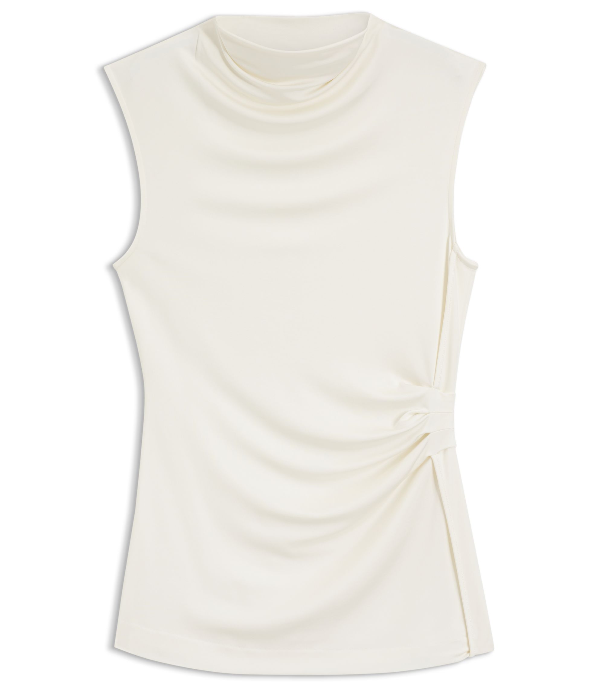 BOSS - Stretch-jersey top with draped collar - Natural