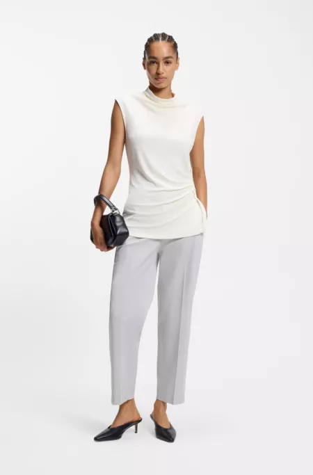 Stretch-jersey top with draped collar