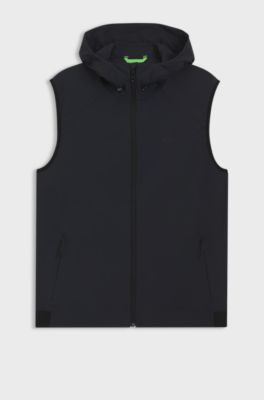 Gilet idrorepellente con cappuccio e lavorazione micro-waffle, Blu scuro