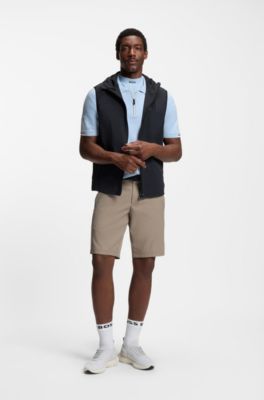 Water-repellent hooded gilet with micro-waffle structure, Dark Blue