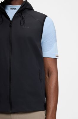 Gilet idrorepellente con cappuccio e lavorazione micro-waffle, Blu scuro