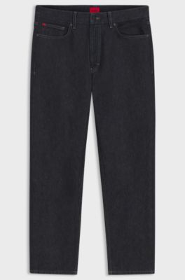 Afslappede tapered fit jeans i m&oslash;rkebl&aring; denim, M&oslash;rkebl&aring;