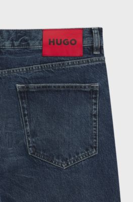 Relaxed-tapered-fit jeans in dark-blue denim, Dark Blue