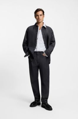 Relaxed-tapered-fit jeans in dark-blue denim, Dark Blue