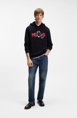 Relaxed-tapered-fit jeans in dark-blue denim, Dark Blue
