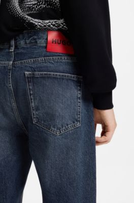 Relaxed-tapered-fit jeans in dark-blue denim, Dark Blue