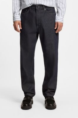 Relaxed-tapered-fit jeans in dark-blue denim, Dark Blue