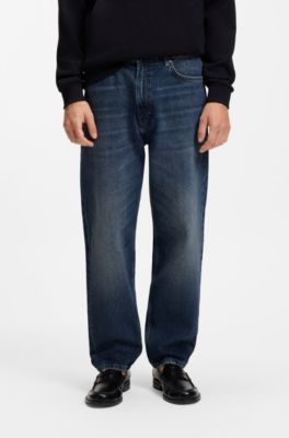 Relaxed-tapered-fit jeans in dark-blue denim, Dark Blue