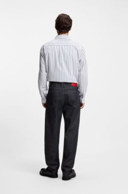 Relaxed-tapered-fit jeans in dark-blue denim, Dark Blue
