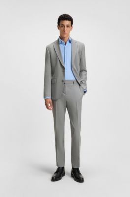 Slim-fit trousers in micro-patterned stretch cloth, Light Grey