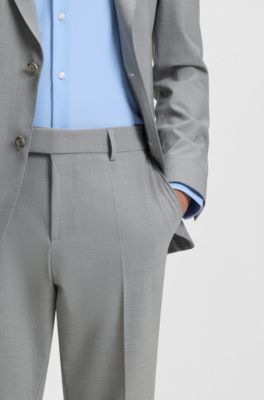 Slim-fit trousers in micro-patterned stretch cloth, Light Grey