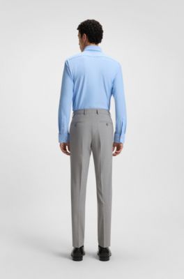 Slim-fit trousers in micro-patterned stretch cloth, Light Grey