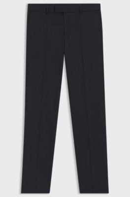 Slim-fit trousers in micro-patterned stretch cloth, Dark Blue