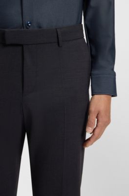 Slim-fit trousers in micro-patterned stretch cloth, Dark Blue