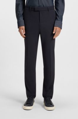 Slim-fit trousers in micro-patterned stretch cloth, Dark Blue