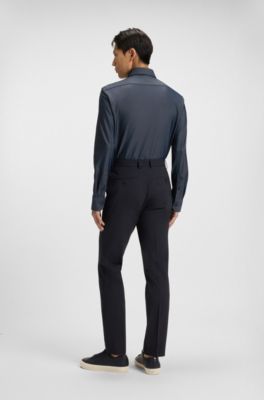 Slim-fit trousers in micro-patterned stretch cloth, Dark Blue