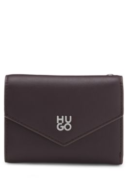 Flap wallet with stacked-logo hardware, Dark Brown