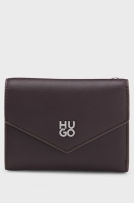 Flap wallet with stacked-logo hardware, Dark Brown