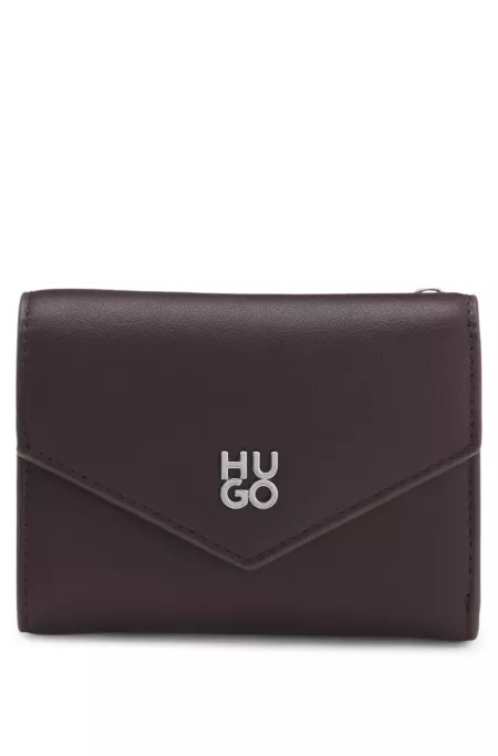 Flap wallet with stacked-logo hardware