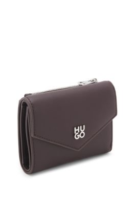 Flap wallet with stacked-logo hardware, Dark Brown