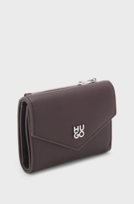 Flap wallet with stacked-logo hardware, Dark Brown