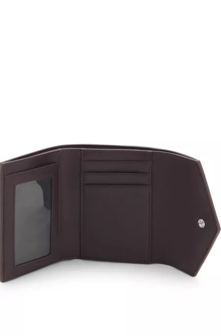 Flap wallet with stacked-logo hardware