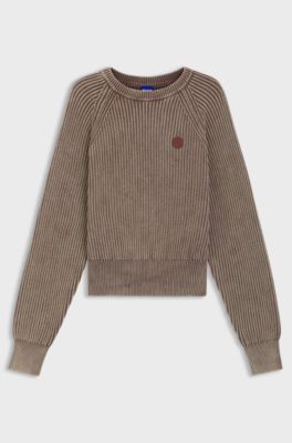 Maglione in cotone con logo Happy HUGO, Marrone