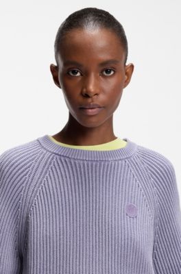 Knitted-cotton sweater with Happy HUGO logo, Purple
