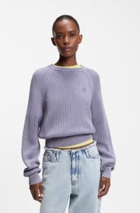 Knitted-cotton sweater with Happy HUGO logo, Purple