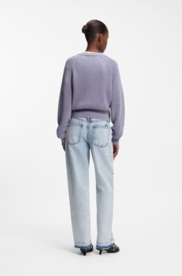 Knitted-cotton sweater with Happy HUGO logo, Purple