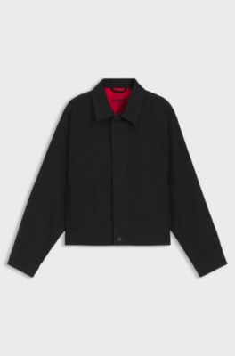 Schwarze Regular-Fit Jacke aus japanischem Denim, Schwarz