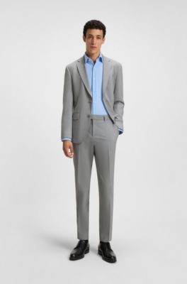 Slim-fit suit jacket in micro-patterned stretch fabric, Light Grey