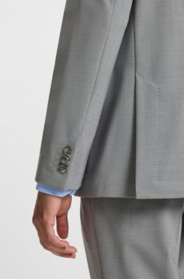 Slim-fit suit jacket in micro-patterned stretch fabric, Light Grey