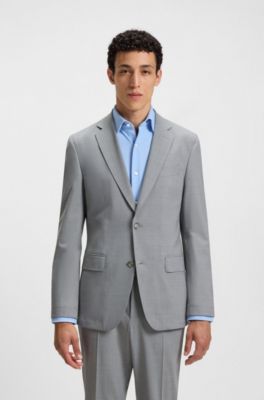 Slim-fit suit jacket in micro-patterned stretch fabric, Light Grey