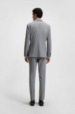 Slim-fit suit jacket in micro-patterned stretch fabric, Light Grey