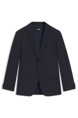 Slim-fit suit jacket in micro-patterned stretch fabric, Dark Blue