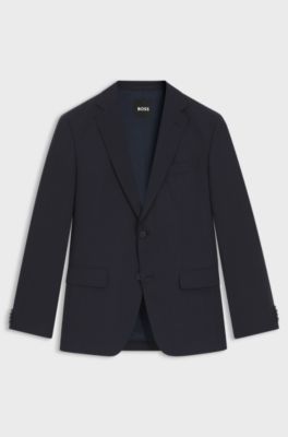 Slim-fit suit jacket in micro-patterned stretch fabric, Dark Blue